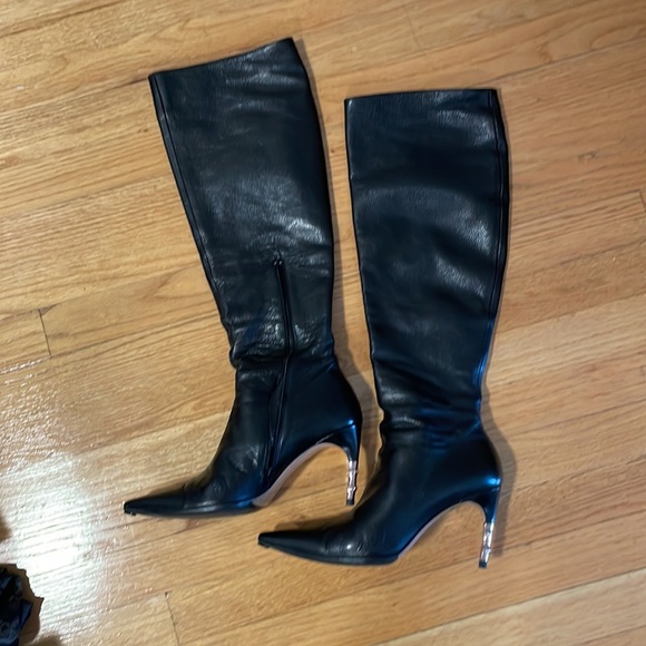 LIMITED!!! Gucci Black GG LEATHER BAMBOO HEEL ROSE GOLD KNEE BOOTS,37.5 - Picture 3 of 14